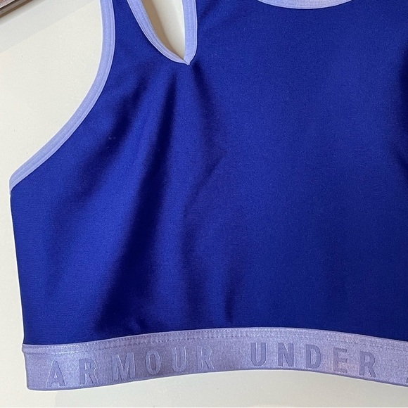 Under Armour Asymmetrical Sports Bra Spell Out Low Impact Cutout Cobalt Blue L - Picture 4 of 13